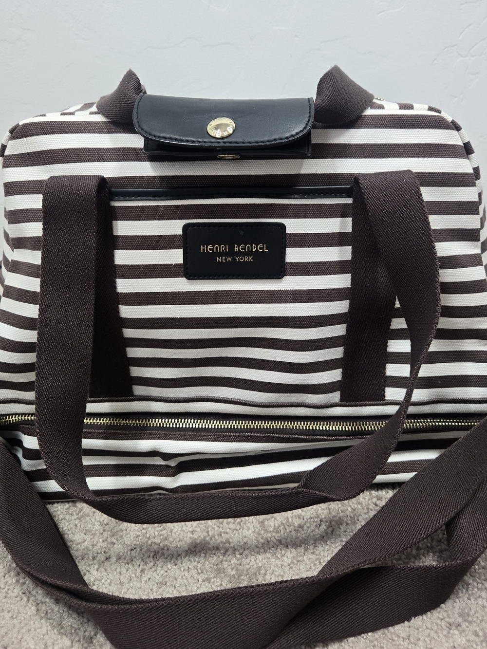 Henri Bendel Brown & White Stripe Tote Bag